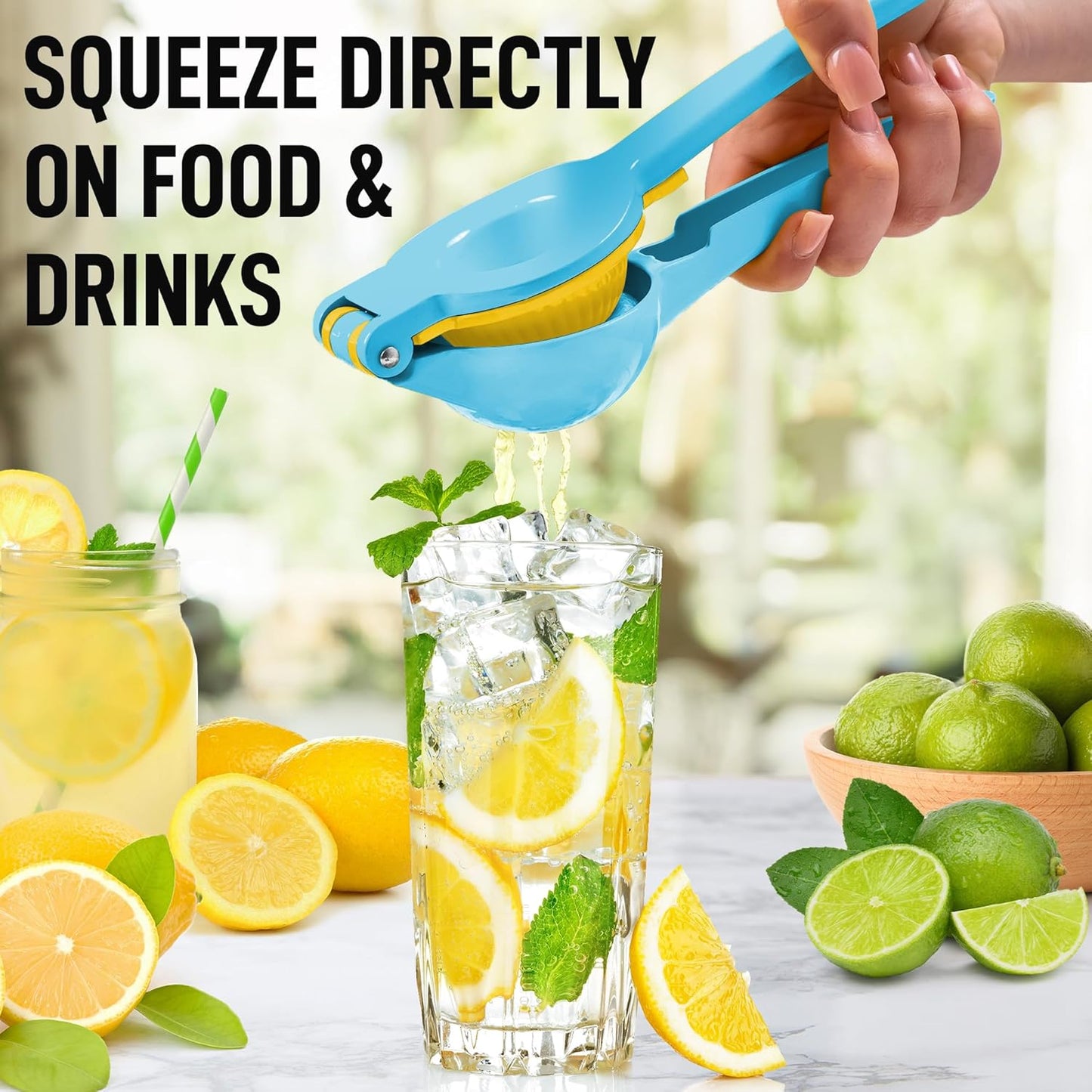 Zulay 2-In-1 Metal Lemon Squeezer - Sturdy Manual Juicer for Maximum Juice Extraction - Easy to Clean - Blue/Yellow