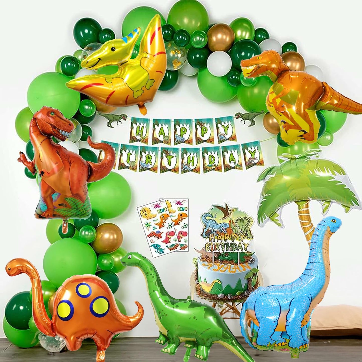 Dinosaur Foil Balloons Set (35-50 In), 6 Pieces Large Dinosaur Mylar Helium Balloons for Kids, Giant Cute Dino Birthday Party Decorations Kit for Boys Jungle Safari Theme Baby Shower Decor Supplies