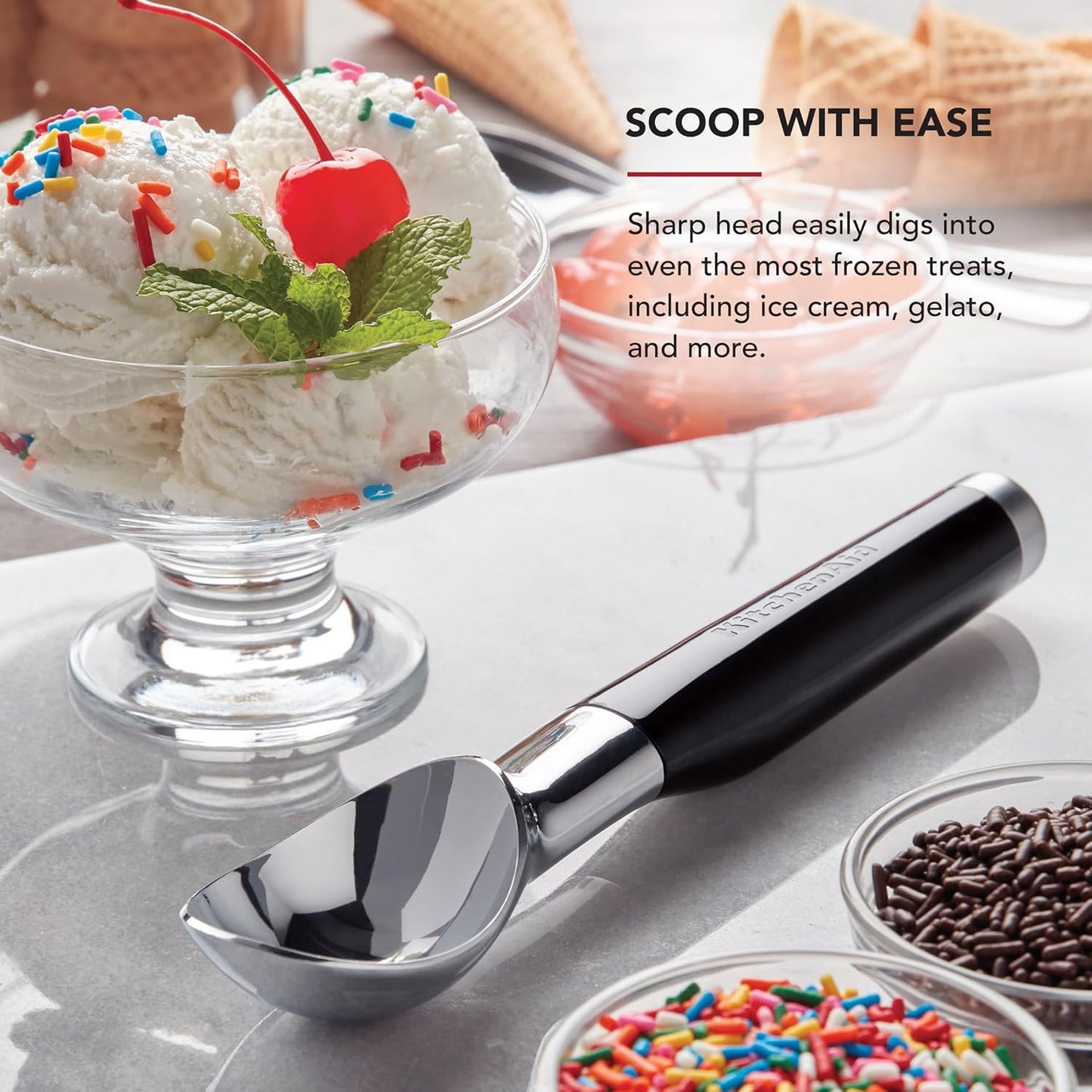 KitchenAid Ice Cream Scoop - Classic Design, 8.6 Inches, Sleek Black Finish