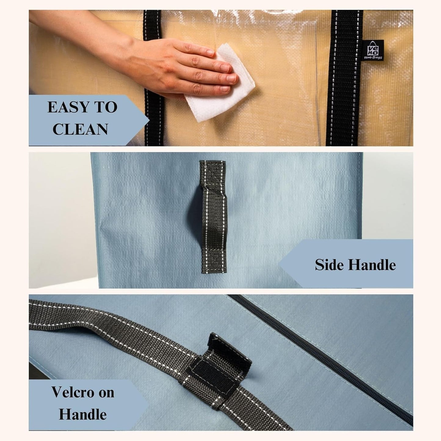 VENO Extra Large Moving Bags - Heavy Duty Storage Solution | Ideal for College & Holiday Packing (Light Blue Matte, 2 Pack)