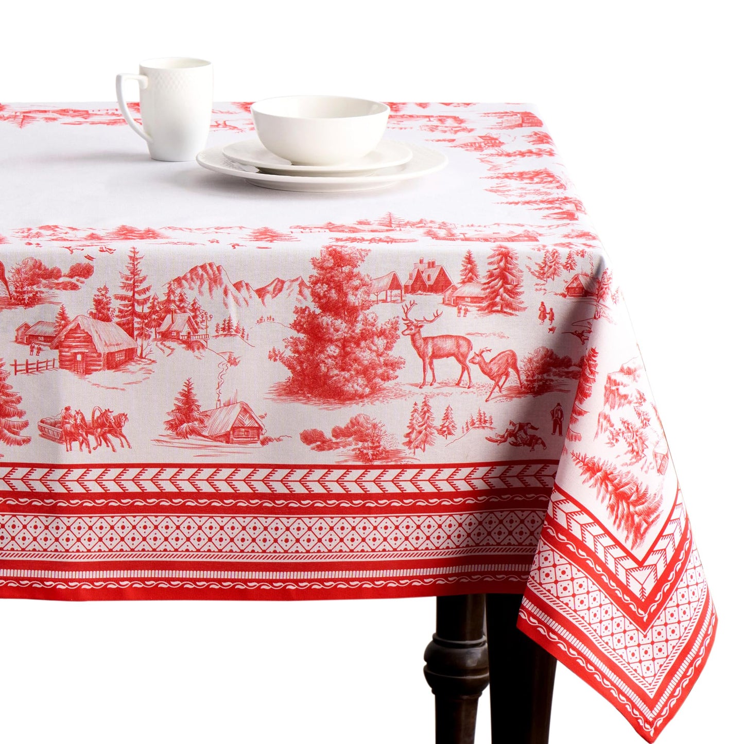 Maison d' Hermine Table Cloth Rectangle Table 100% Cotton 60 x 90 Inches Fall Tablecloth Reusable Everyday Use for Thanksgiving Christmas Decorations Dining Farmhouse Party (Winter Jouy)