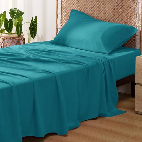 Bedsure Cooling Twin XL Sheets - Breathable Rayon from Bamboo, Soft & Luxurious, Deep Pocket Up to 16 Inches, Turquoise