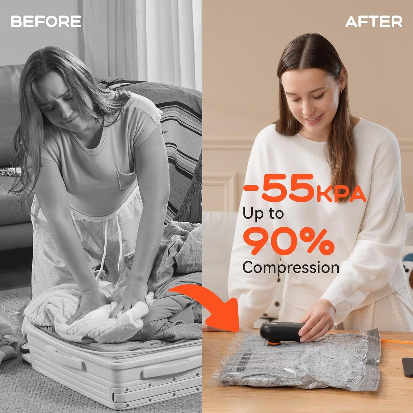 Skiennix Vacuum Bags for Clothing - 20 Pack Space Saver Bags with 55kPa Air Pump for Travel