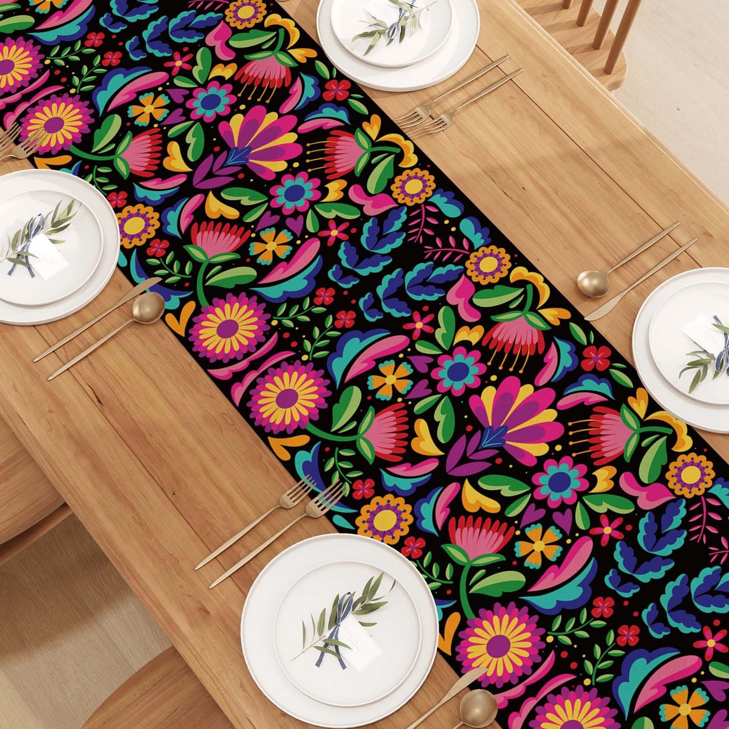 Mexican Fiesta Table Runner Cinco De Mayo Tablecloth Dia De Los Muertos Decor Day of The Dead Decorations and Supplies for Home 13x90 Inch