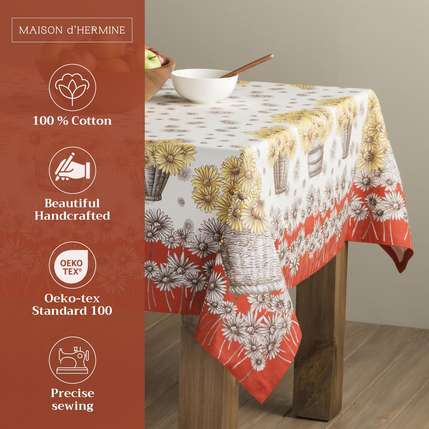 Maison d' Hermine Table Cloth Rectangle Table 100% Cotton 54 x 72 Inches Fall Tablecloth Reusable Everyday Use for Thanksgiving Christmas Decorations Dining Farmhouse Party (Bagatelle)