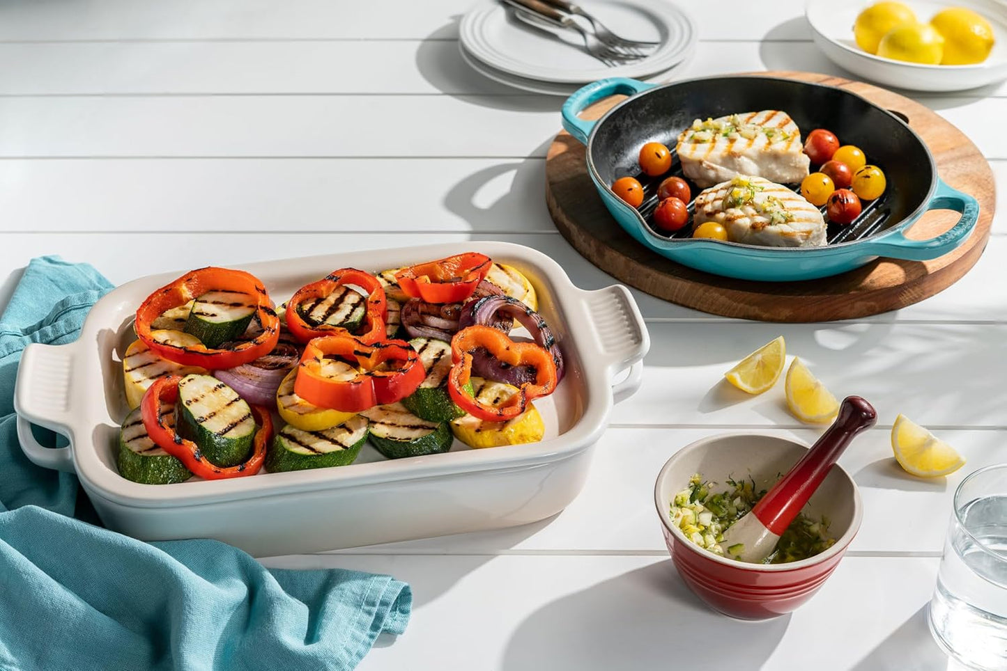 Le Creuset Stoneware Rectangular Dish - 3 Qt. Platter Lid in Riviera Color