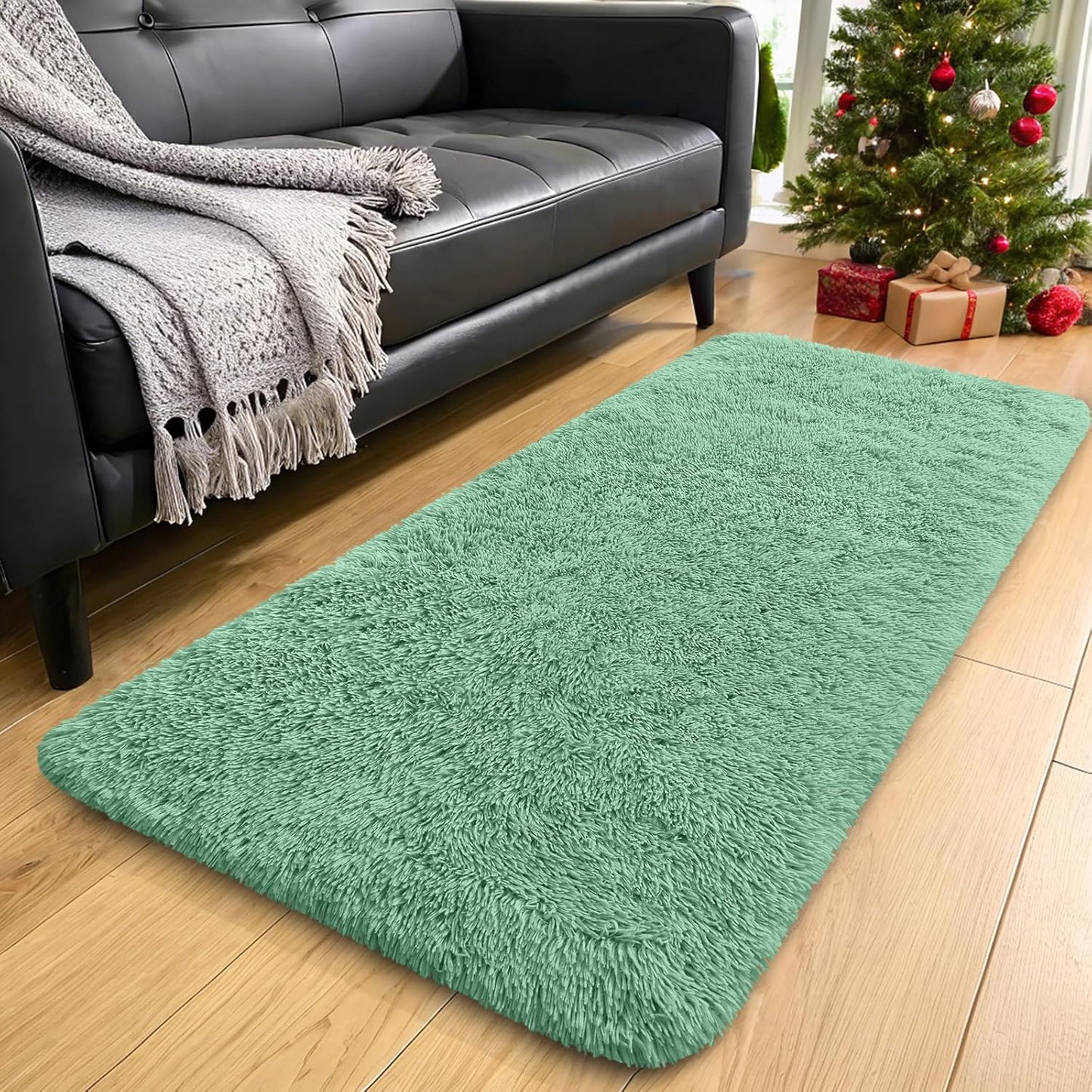 OLANLY Machine Washable Runner Rugs - Soft Fluffy Shaggy Indoor Carpet for Bedroom & Hallway | Mint Green