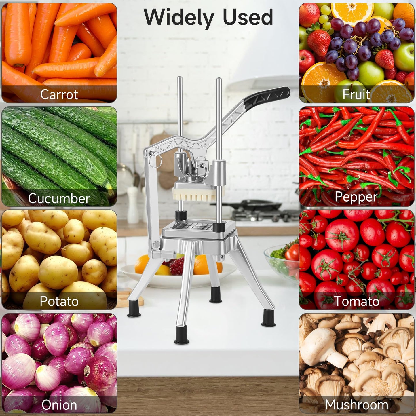 DEPFALL Commercial Vegetable Chopper, Stainless Steel French Fry Cutter Heavy Duty Potato Dicer Fruit Slicer for Restaurant Home Kitchen (1/2"+3/8"+1/4" Blades)