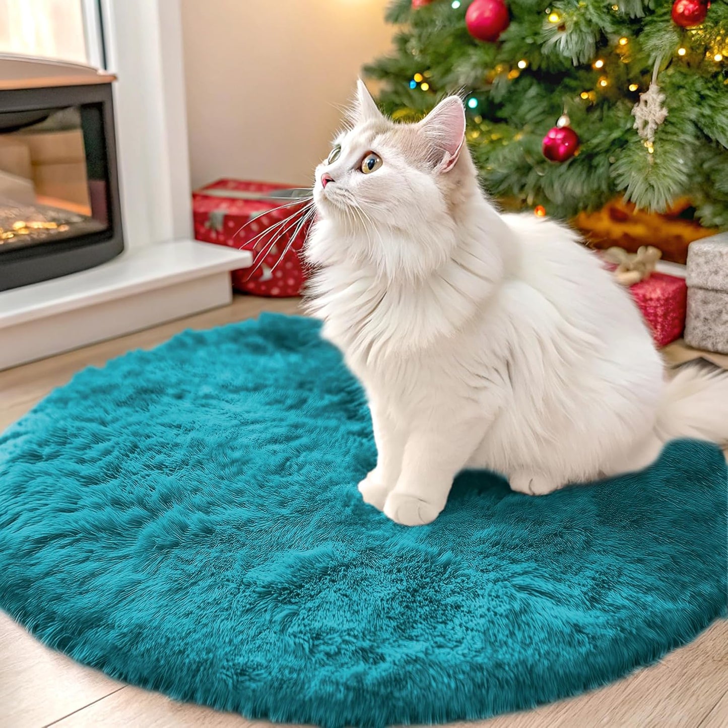 OLANLY Teal Round Area Rug - Soft, Fluffy, Machine Washable 2 ft Circle Carpet for Bedroom & Living Room