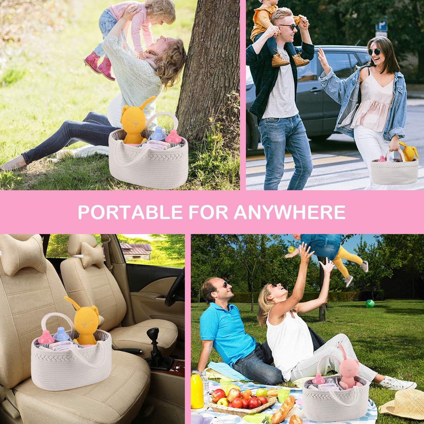 ABenkle Baby Diaper Caddy - Stylish Nursery Storage Bin & Car Organizer for Diapers & Wipes