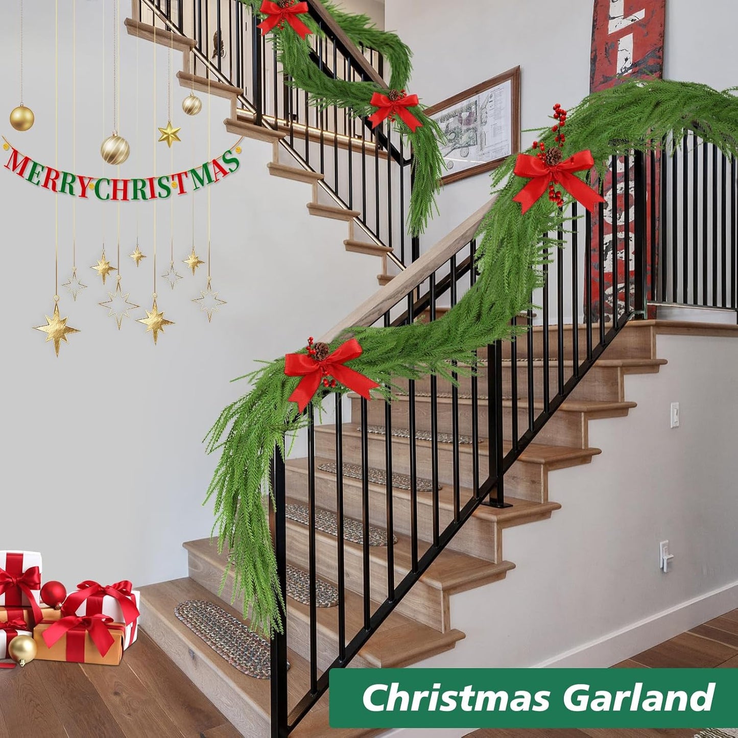 Norfolk Pine Garland - Realistic 9 Ft Faux Pine for Christmas Decor | Perfect for Mantle & Table