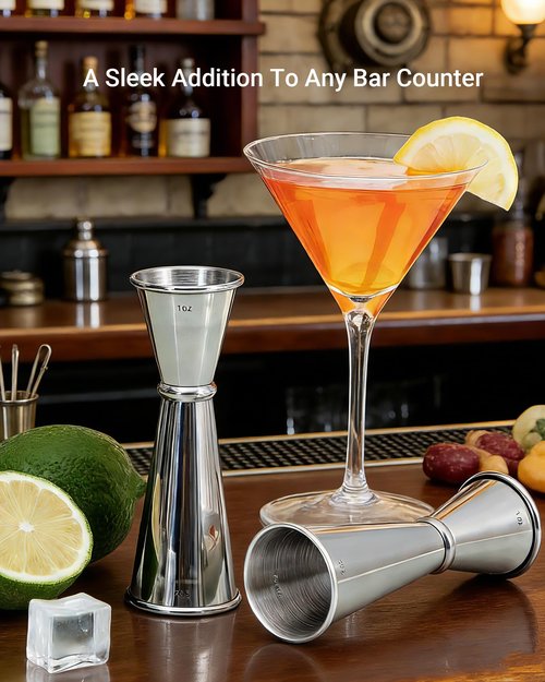 Goldelith Cocktail Jigger Set 1oz/2oz, Double Sided Stainless Steel Measuring Cups, Shot Measure Tool for Bartending, Home Bar & Mixed Drinks, Silver 2 Pack