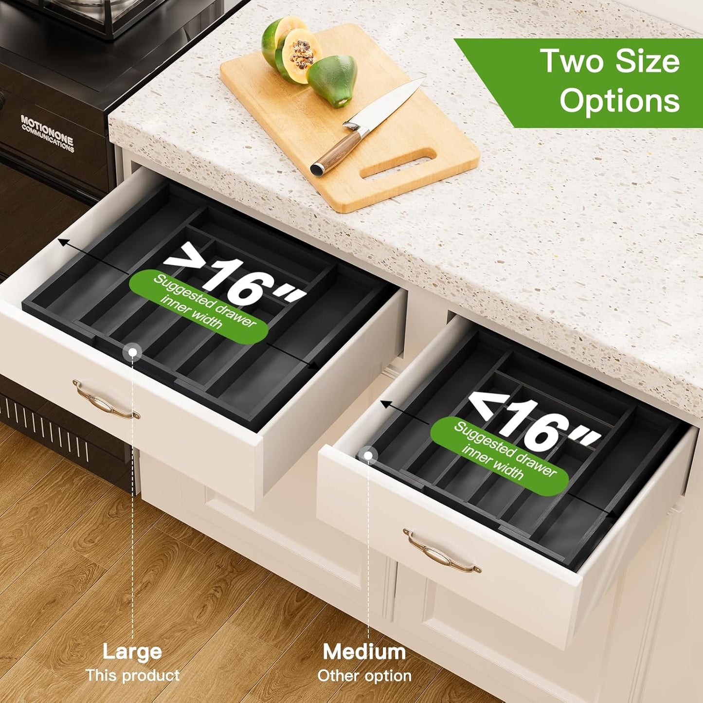 Pipishell Bamboo Drawer Organizer - Adjustable Utensil Holder & Cutlery Tray | Black Wood Dividers for Kitchen & Home