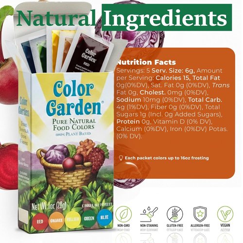 Color Garden Pure Natural Food Coloring - Plant-Based, Vegan, Non-Toxic Liquid Dye | 5 Ct, 1 Oz