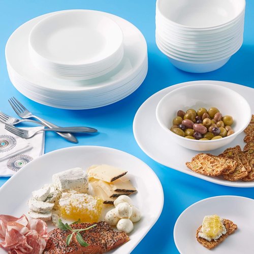 Corelle Vitrelle 38-Piece Dinnerware Set - Lightweight, Chip Resistant Plates & Bowls | Winter Frost White