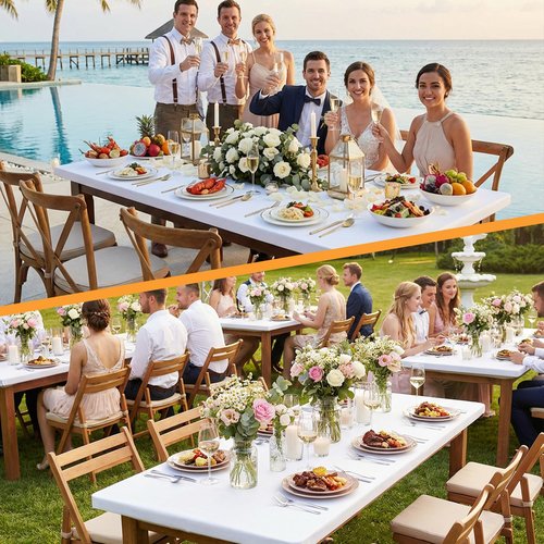 BDDC 2 Pack Rectangle Fitted Table Covers for 6 Foot Tables – 30" x 72" Stretchy Spandex Withe Table Cloth, Washable & Wrinkle-Resistant Tablecloth for Indoor/Outdoor Picnics, Patios & Events