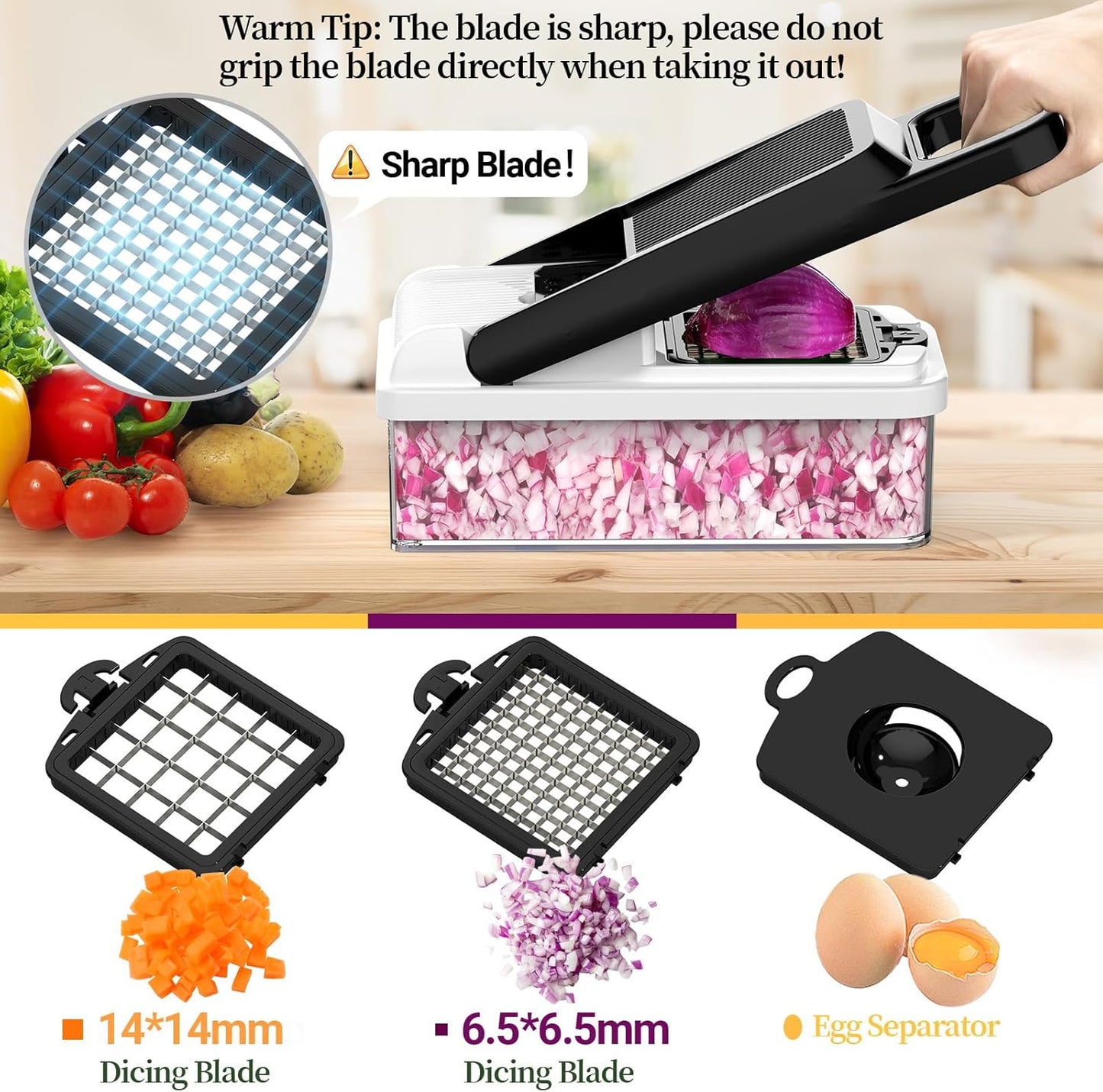StoreHappily 12-in-1 Vegetable Chopper - 7 Blades, Multifunctional Kitchen Gadget with Container & Lid (Black/White)