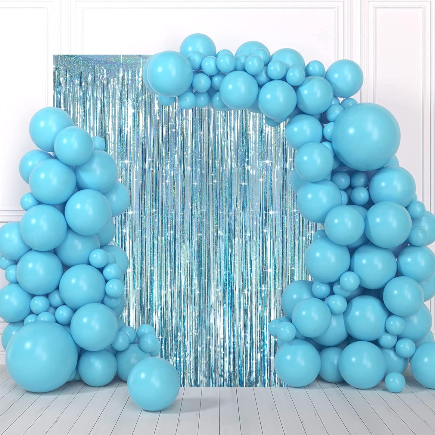 Voircoloria 3 Pack 3.3 x 8.2 ft Laser Blue Foil Fringe Backdrop Curtains, Tinsel Streamers Party Decorations, Fringe Backdrop