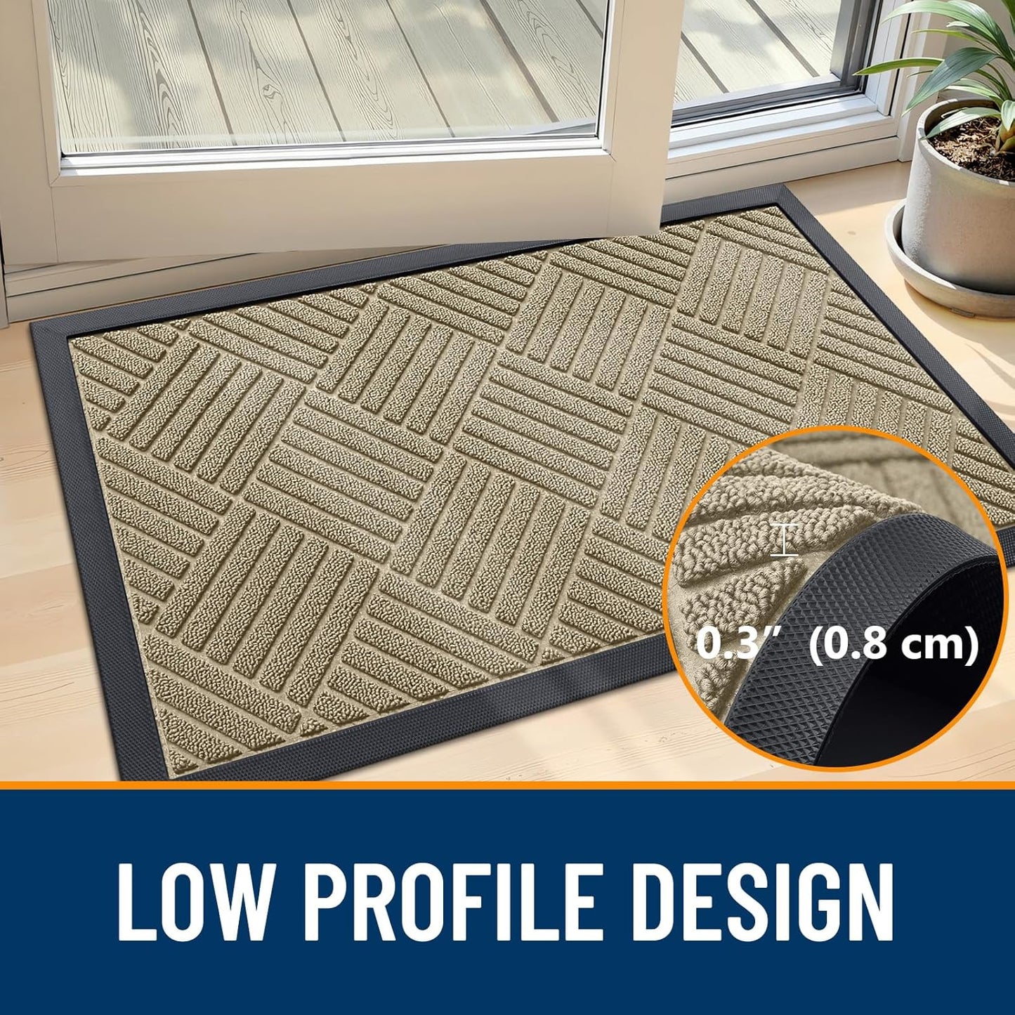 OLANLY Heavy-Duty Front Door Mat - Absorbent Natural Rubber, Stain & Fade Resistant | 47x32, Beige Diamond