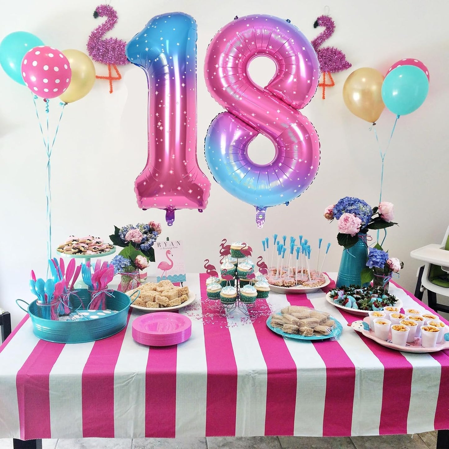 Skiennix 40-Inch Rainbow Number 3 Balloons - Self-Inflating Gradient Blue, Pink & Purple | Perfect for 3rd Birthday Celebrations