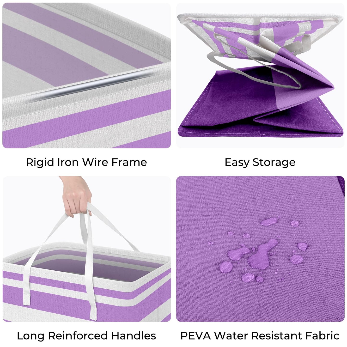 HomeHacks 2 Pack Large Laundry Baskets, Waterproof, Freestanding Laundry Hampers, Collapsible Clothes Hamper with Reinforced Handles in Laundry, College Dorm, Bathroom, Bedroom (Purple, 88Lx2)