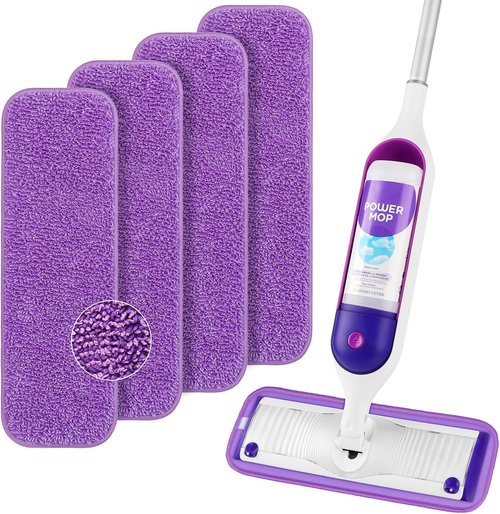 HOMEXCEL Microfiber Mop Pads - Reusable PowerMop Refills for 13"-15" Spray Mops | Machine Washable, Pack of 4