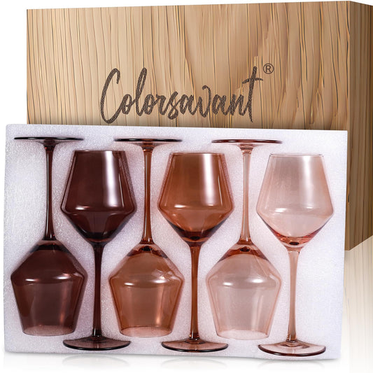 Colorsavant Venus Stemless Wine Glasses Set 6-14oz Melanin Colored Wine Glasses Stemless【HandBlown】 Brown Wine Glasses Set,Unique Brown Wine Glasses for Home Party Decro