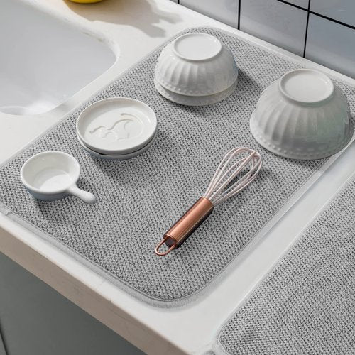 GeeRic Microfiber Dish Drying Mat, Super Absorbent Kitchen Dish Drying Pad, Reversible for Countertop, 15*20 inch Gray