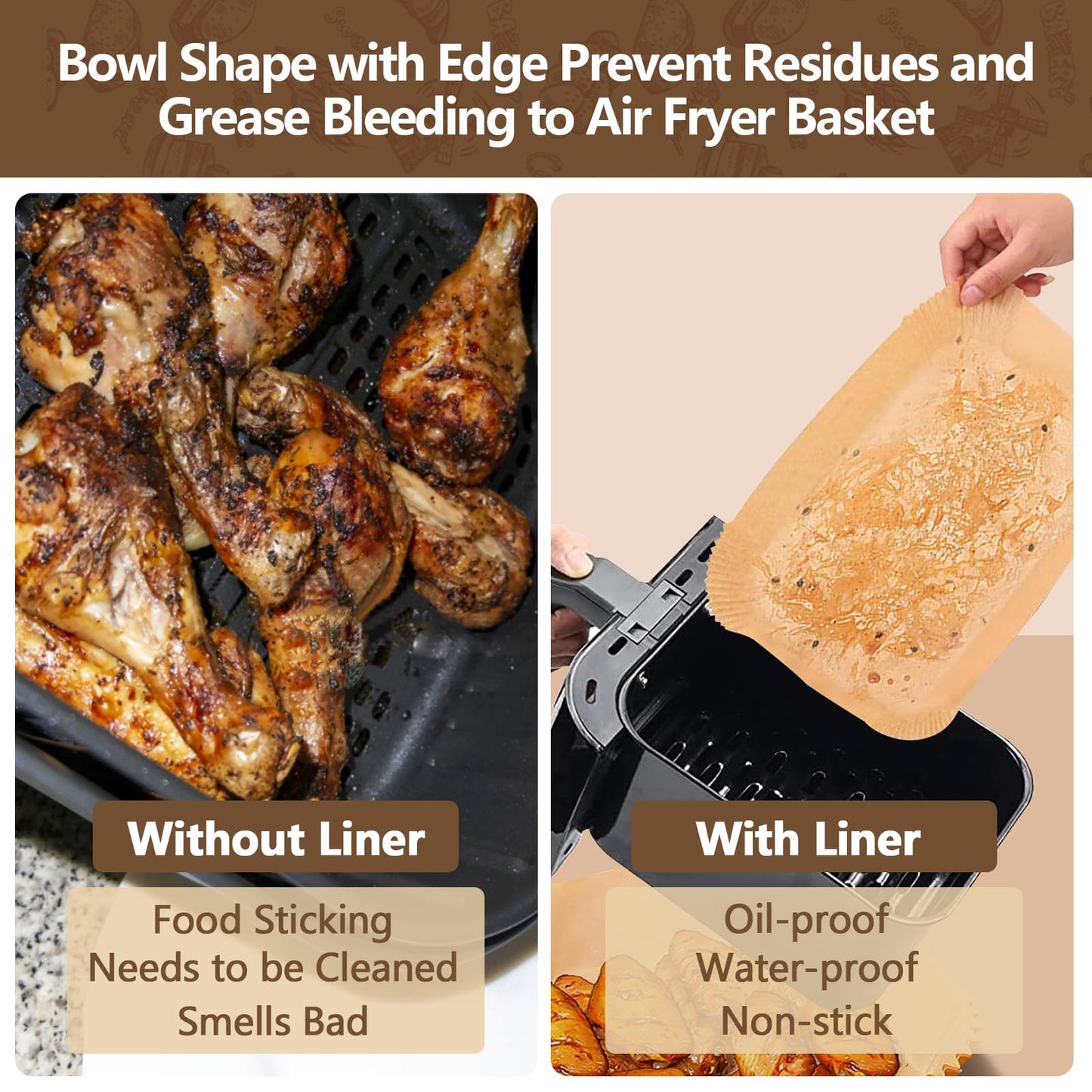 UBeesize Air Fryer Paper Liners Disposable For Ninja, 150 PCS Non Stick Parchment Paper For Ninja DZ201/DZ401 Dual, Oil Proof, Water Proof Food Grade Air Fryer Accessoriess(Rectangle - 8.5"X5.5")