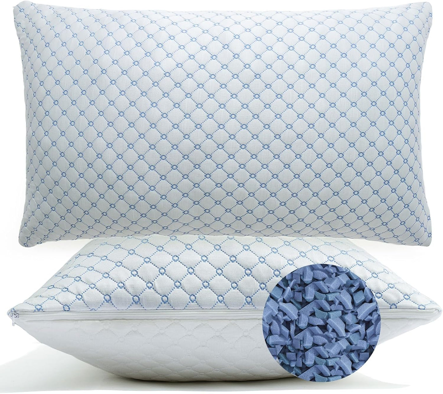 Skiennix Cooling Bed Pillows - Shredded Memory Foam for Neck Support | Adjustable Queen Size 2-Pack