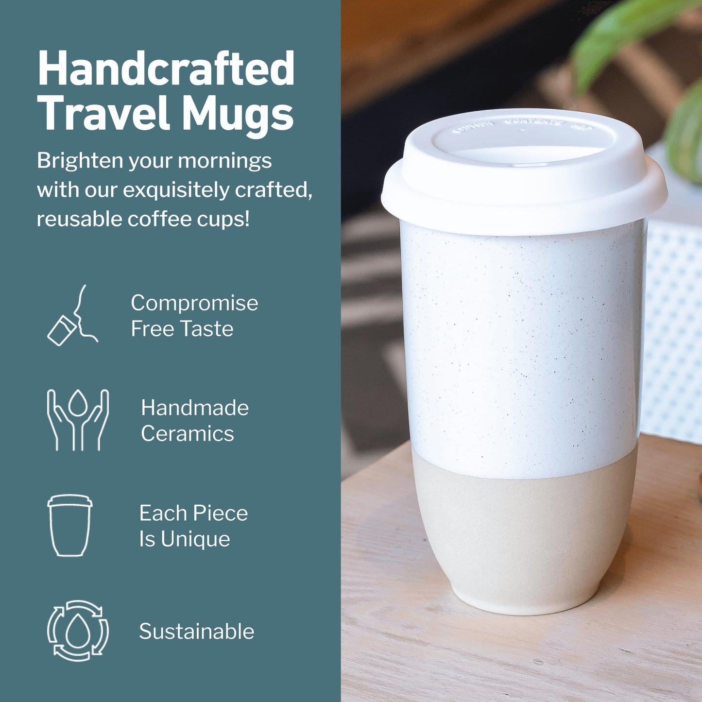 NOVA CERAMICS Travel Mug - Coffee Mug Travel – Microwave & Dishwasher Safe Coffee Clay Tumbler - Gifts For Women Men Him Her – 16oz – Dune