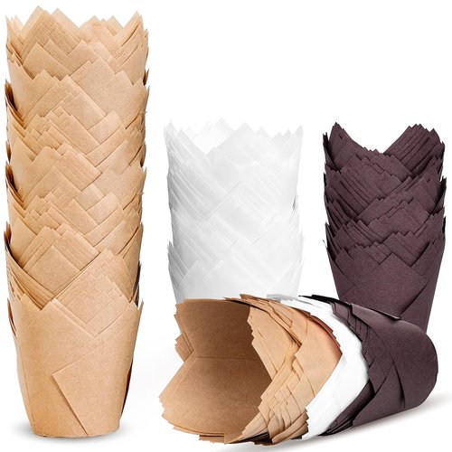 200pcs Tulip Cupcake Liners, Premium Muffin Liners Holders for Baking Cups, Greaseproof Cupcake Wrappers in Standard Size, Classic Parchment Paper Cupcakes Liner for Party, Christmas by JIRNGLA