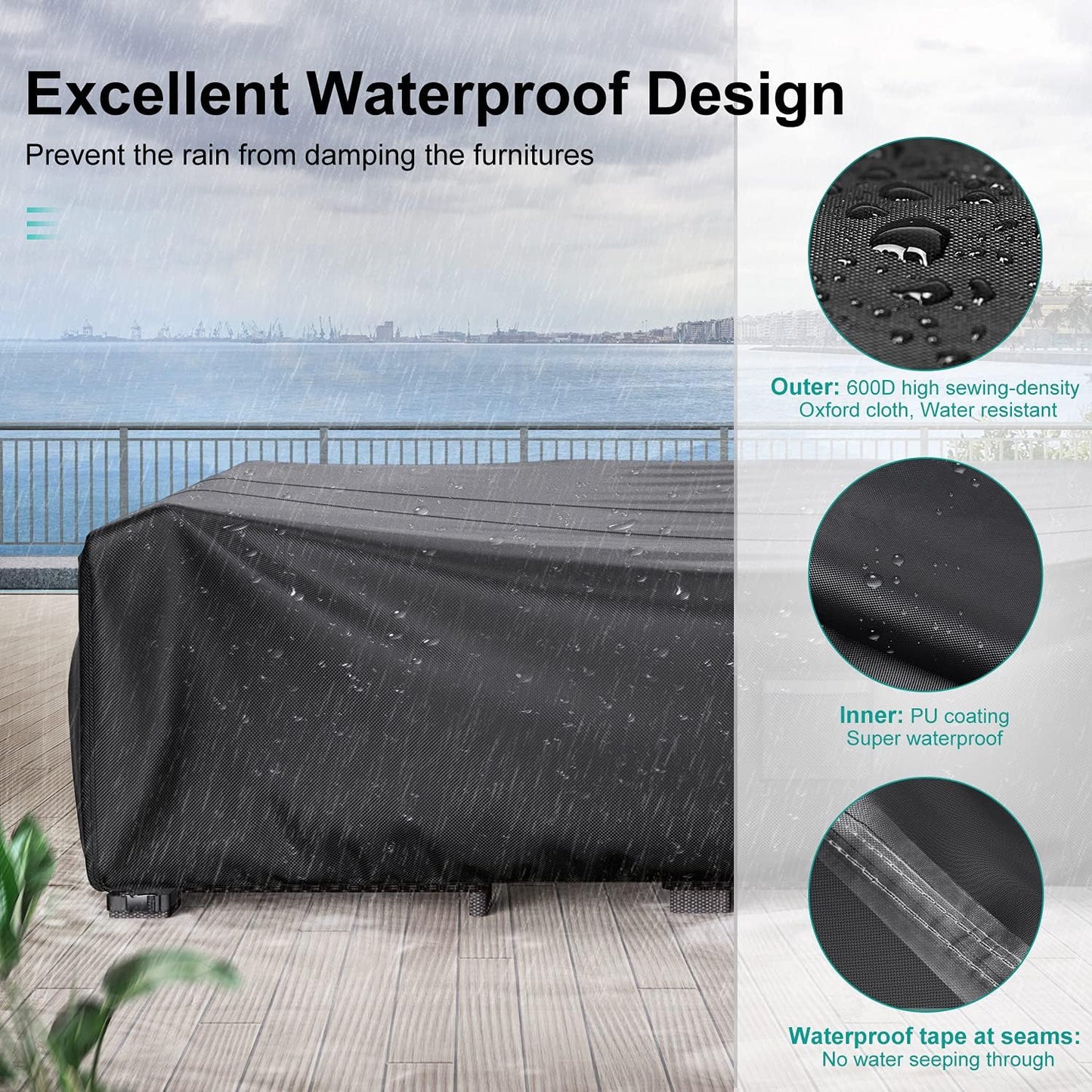 Patio Furniture Covers - Heavy Duty Waterproof Outdoor Sofa & Table Set Cover | 108" L × 82" W × 28" H
