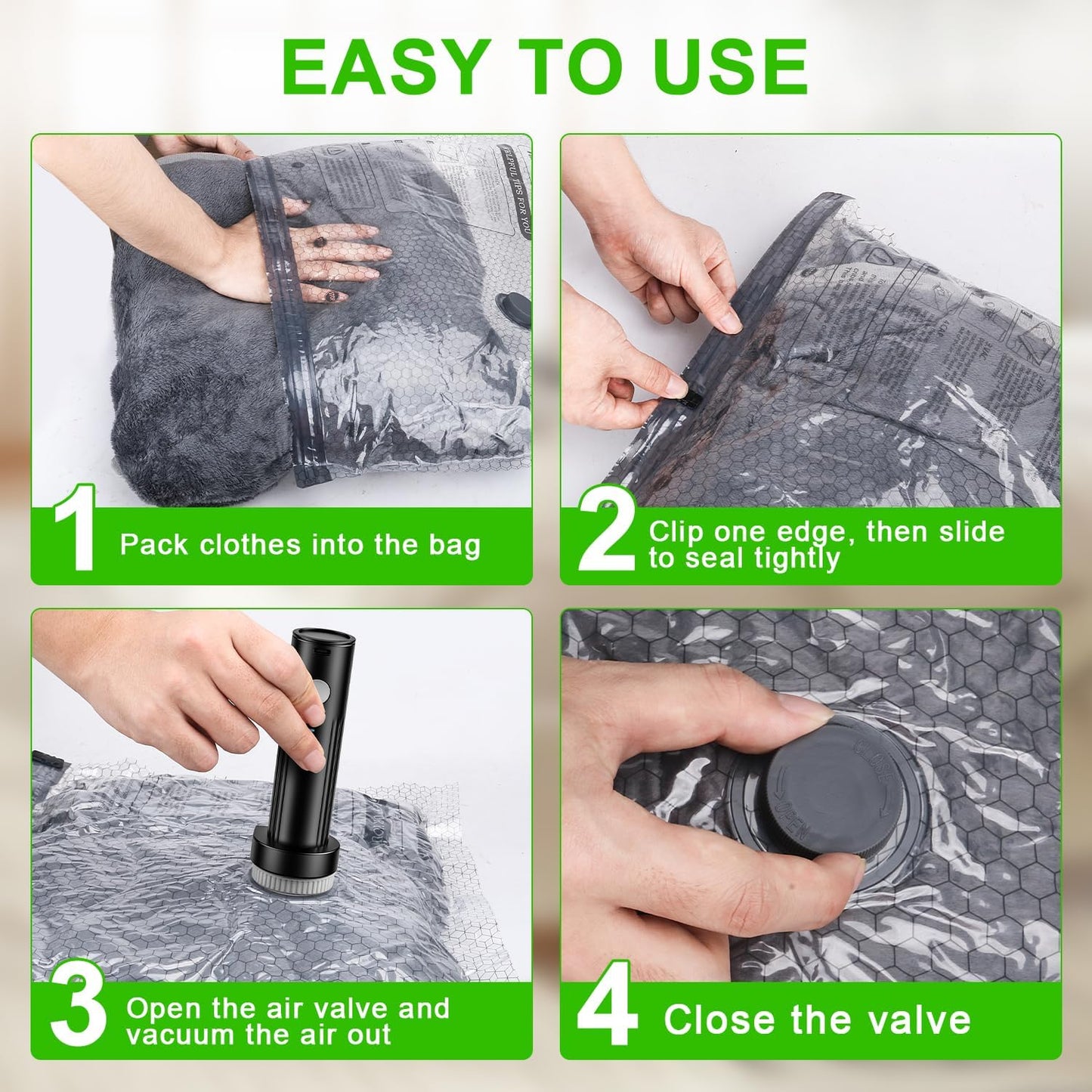 Vacuum Seal Bags for Clothing by [Brand Name] - Wireless Electric Pump Included | 9 Pack Space Saver for Travel & Home