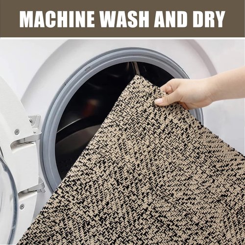 Collive Long Hallway Runners Rug 2.6x7, Farmhouse Washable Kitchen Runner Rug for Bedroom, Natural/Black Braided Woven Entryway Rug Low-Profile Front Door Floor Carpet for Laundry Bathroom Living Room