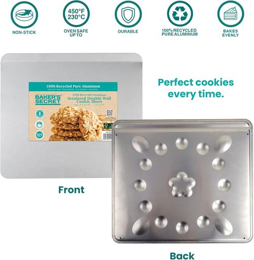 Baker's Secret Pure Aluminum Cookie Sheet - Commercial Grade Insulated Baking Tray, 2pcs Set