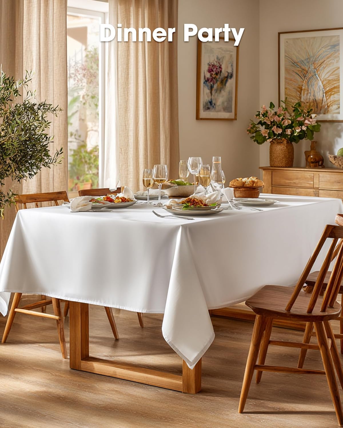 Pureegg Rectangle Tablecloth - Durable 60" x 84" Polyester for Outdoor Parties, Weddings & Picnics | Washable & Reusable, White