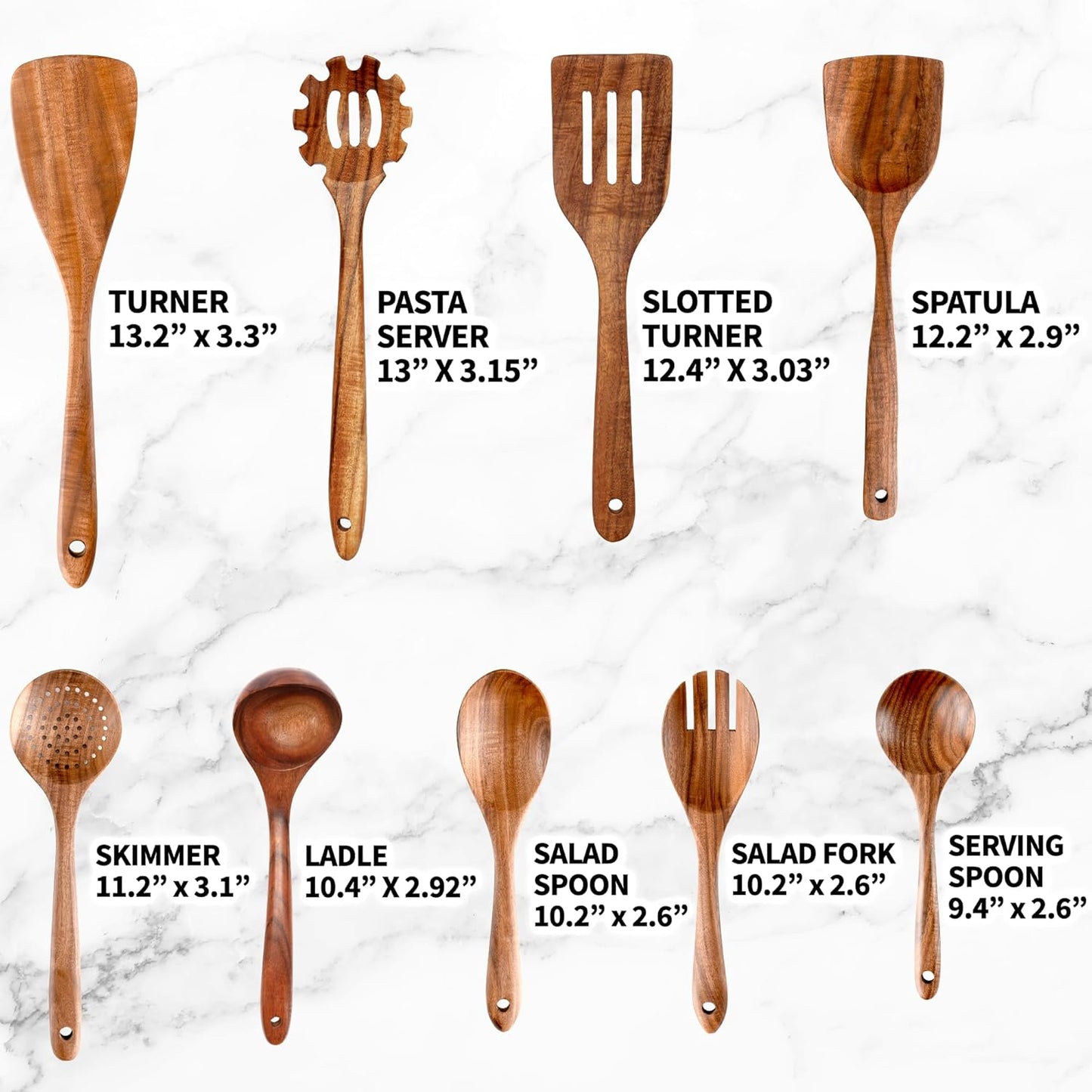 Zulay Kitchen 9-Piece Teak Wooden Utensil Set - Natural Non-Stick Cooking Tools in Premium Gift Box