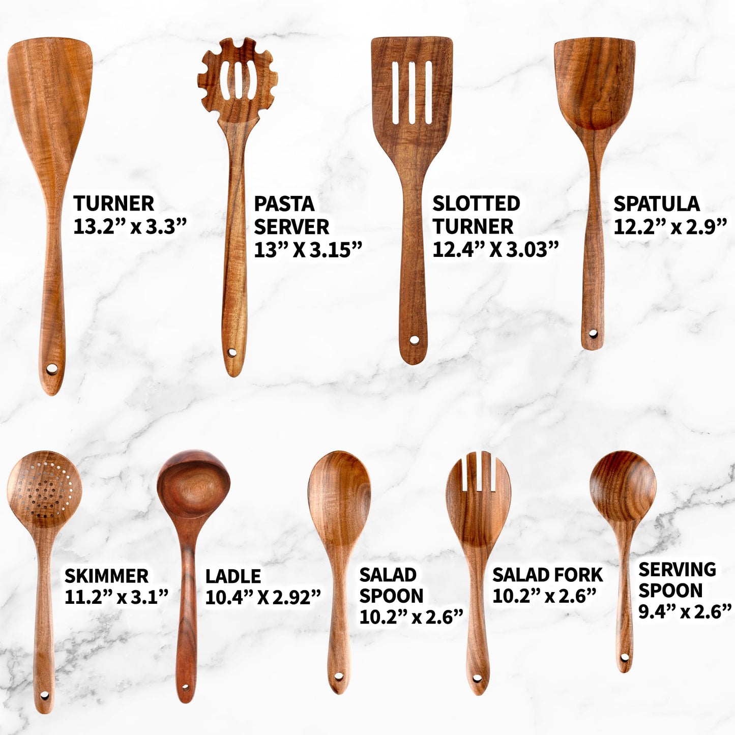 Zulay Kitchen 9-Piece Teak Wooden Utensils for Cooking - Natural Teak Utensil Set with Premium Gift Box - Non-Stick Wooden Spoons for Cooking - Kitchen Gift Set - Comfortable Grip Wooden Utensil Set