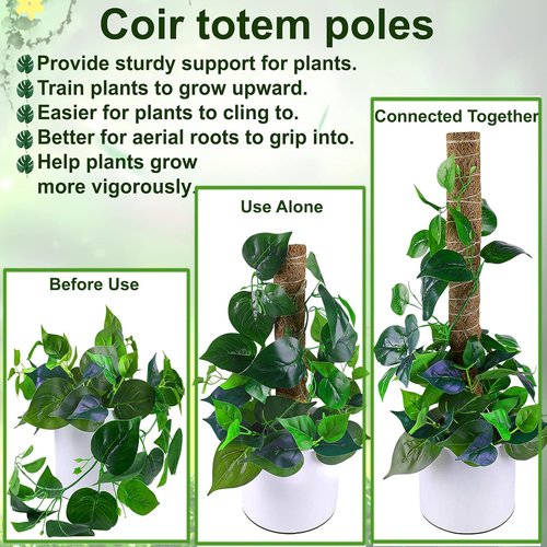 Fabulas Moss Pole - 47.5 Inch Monstera Plant Support with 4 Packs of 16 Inch Coco Coir Stakes