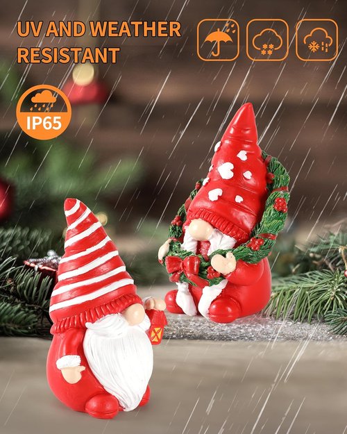 iStatue Set of 2 Resin Christmas Gnomes - Adorable Hand-Painted Tomte Figurines for Home & Garden Decor
