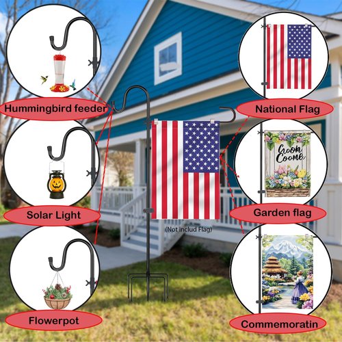 Garden Flagpole Stand - Shepherd's Hook for 12x18 Flags | 62 Inch High, Durable 1/2 Inch Thick