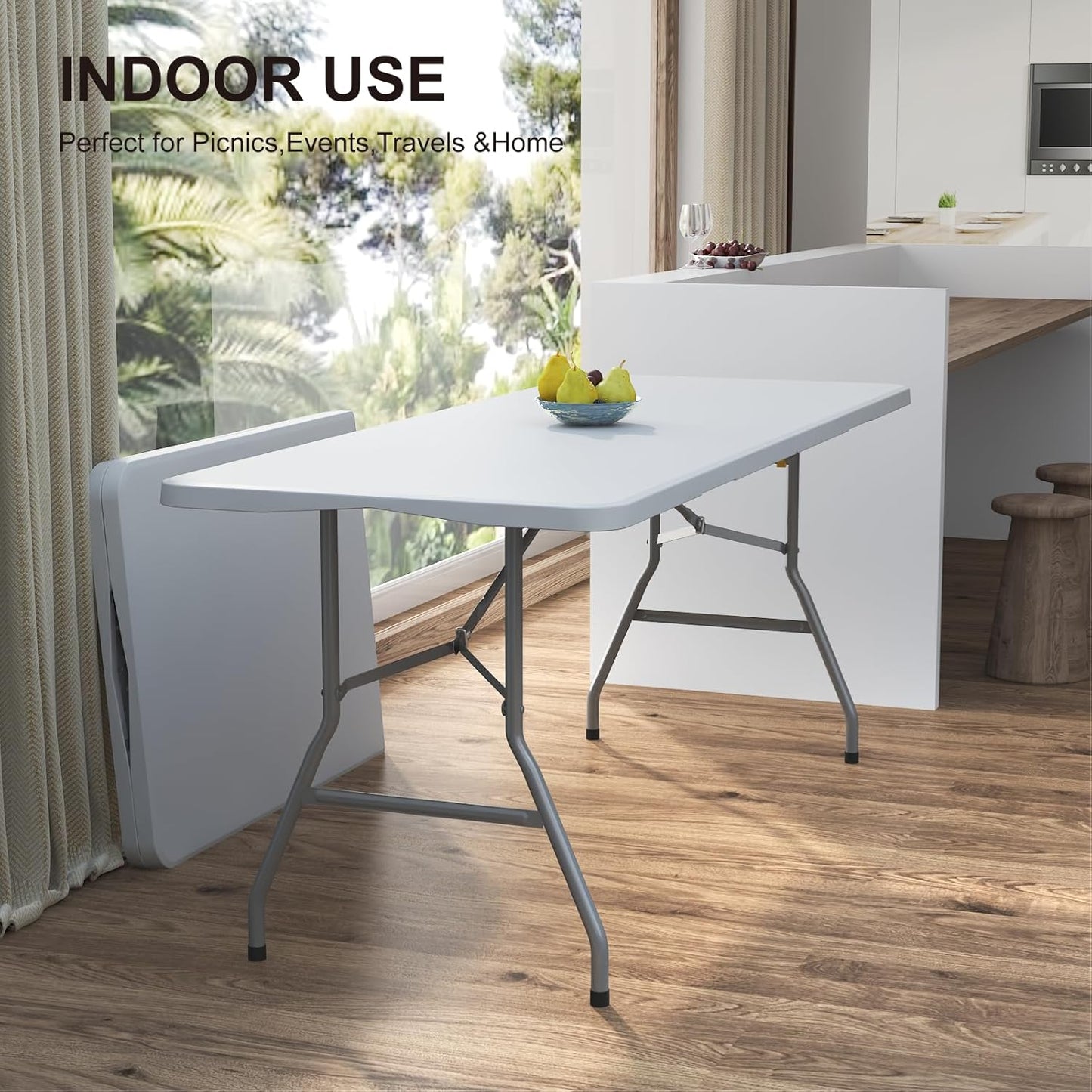 Regine Switzerland 6FT Folding Table - Heavy-Duty Plastic Utility Table for Indoor/Outdoor Events | White