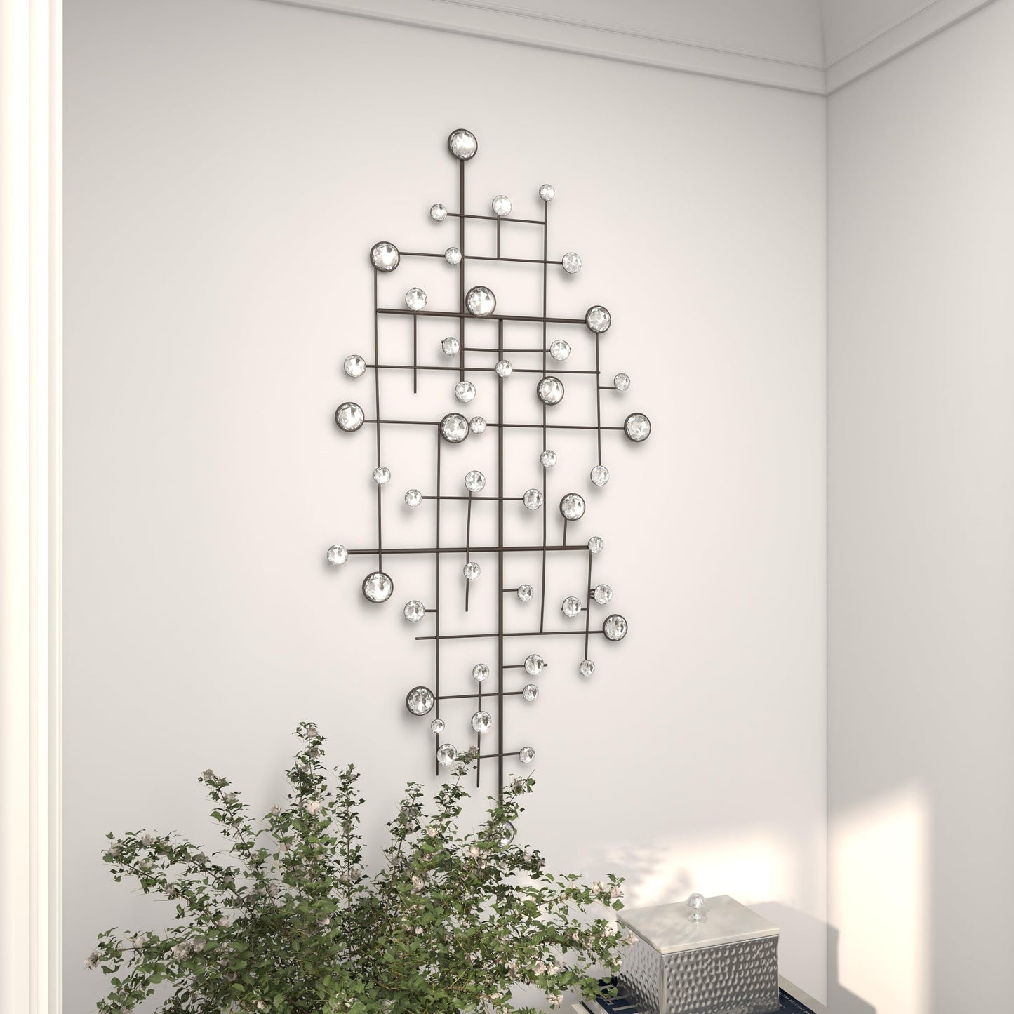 Deco 79 Metal Abstract Home Wall Decor Wall Sculpture with Crystal Embellishments, Wall Art 20" x 1" x 42", Silver