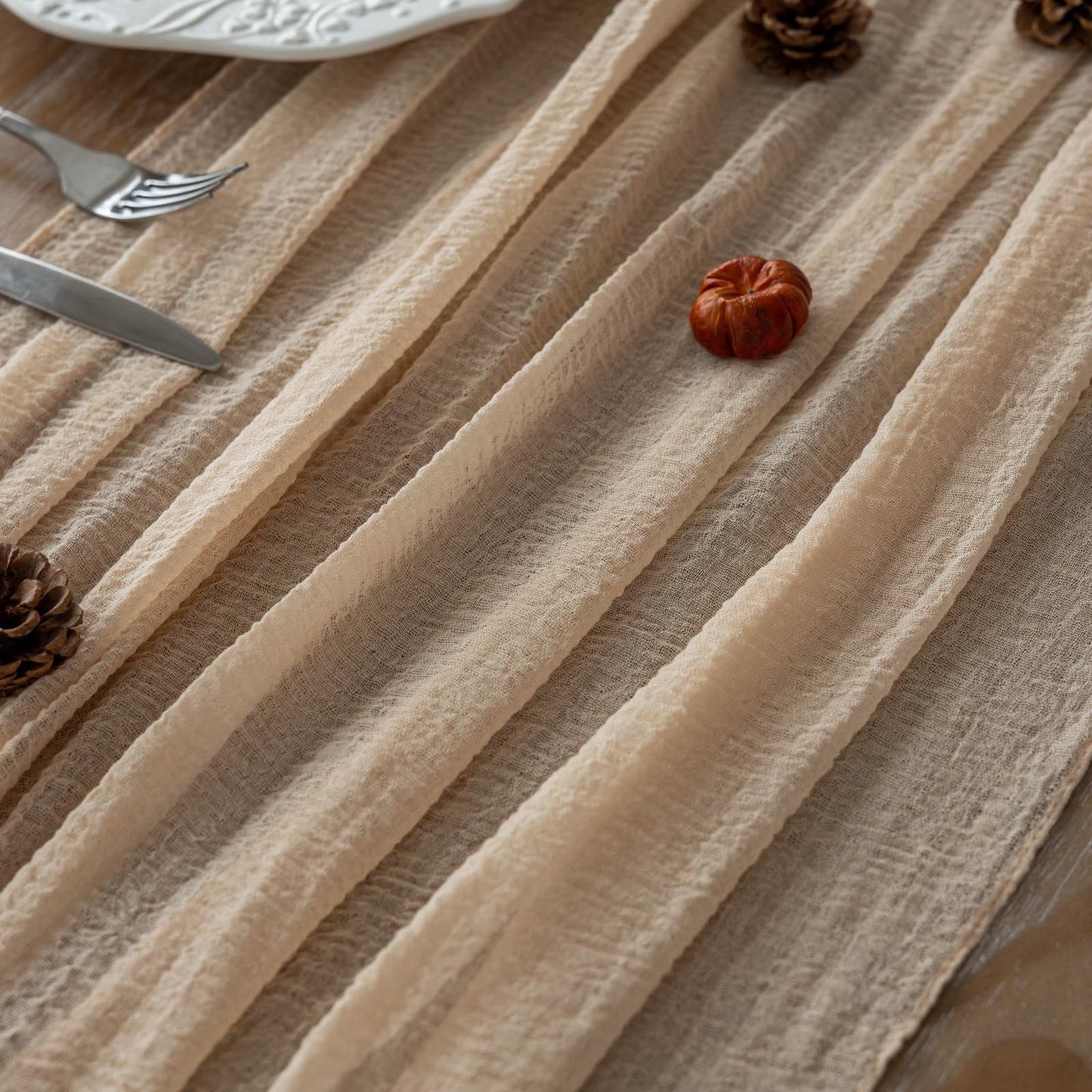Keketoarrange 10pcs Deep Beige Cheesecloth Table Runner Rustic Boho Butter Gauze 120 Inch 10 FT Cheese Cloth for Wedding Baby Bridal Shower Birthday Engagement Party Long Sheer Spring Home Decorations