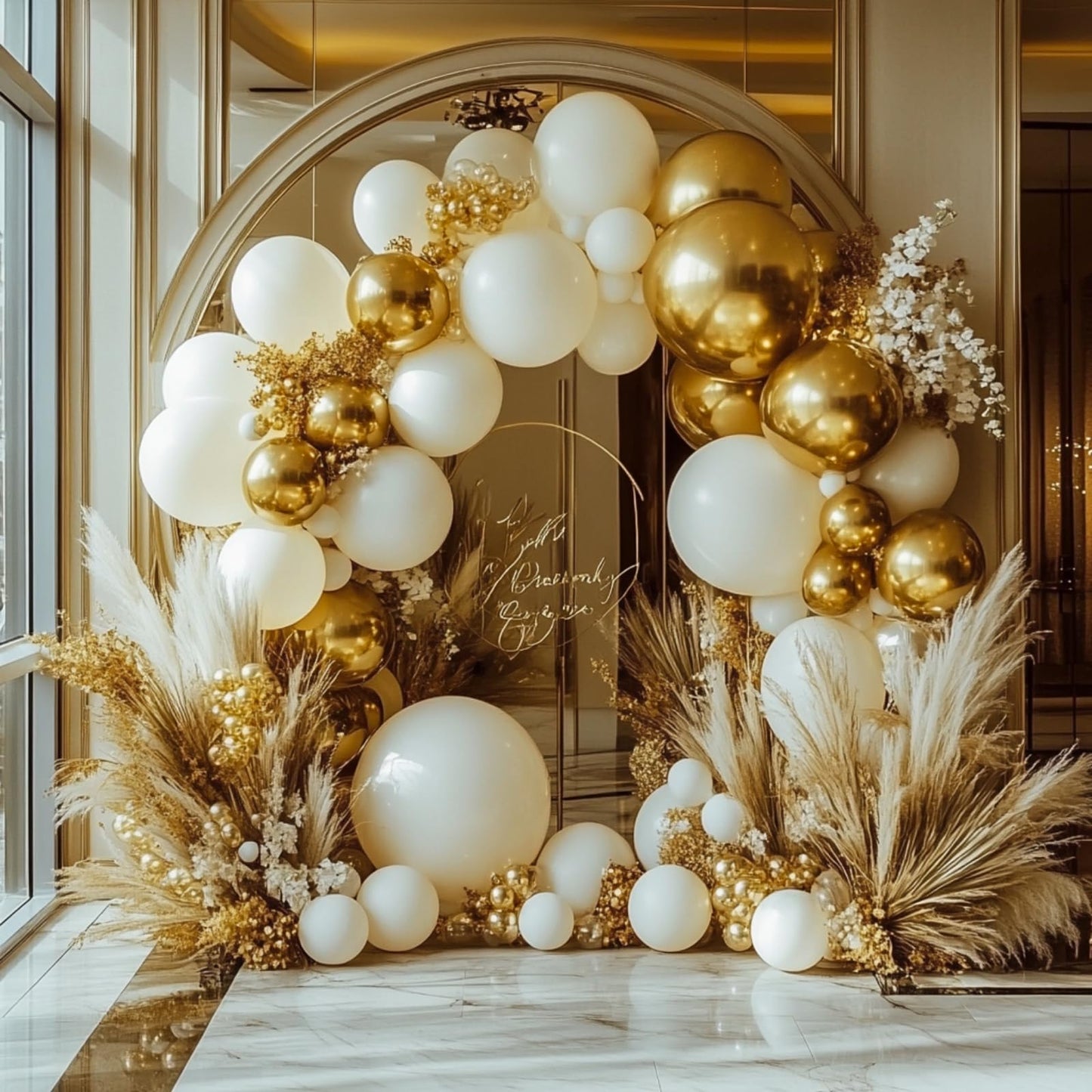 PartyWoo White and Gold Balloon Arch Kit Garland 152pcs Different Sizes of 18 12 10 5 Inch Off White Sand Metallic Gold Boho Balloons for Baby Shower Graduation Wedding Birthday Party Decorations