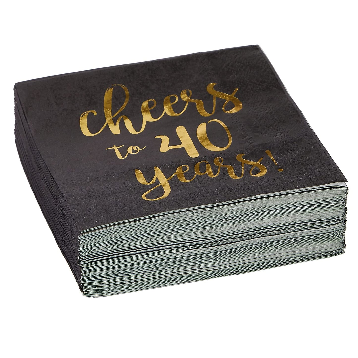 BLUE PANDA 40th Birthday Napkins - 5 x 5 In, 50-Pack, 3-Ply, Black & Gold Foil - Cheers to 40 Years & Cocktail Napkins for Birthday Party Decor