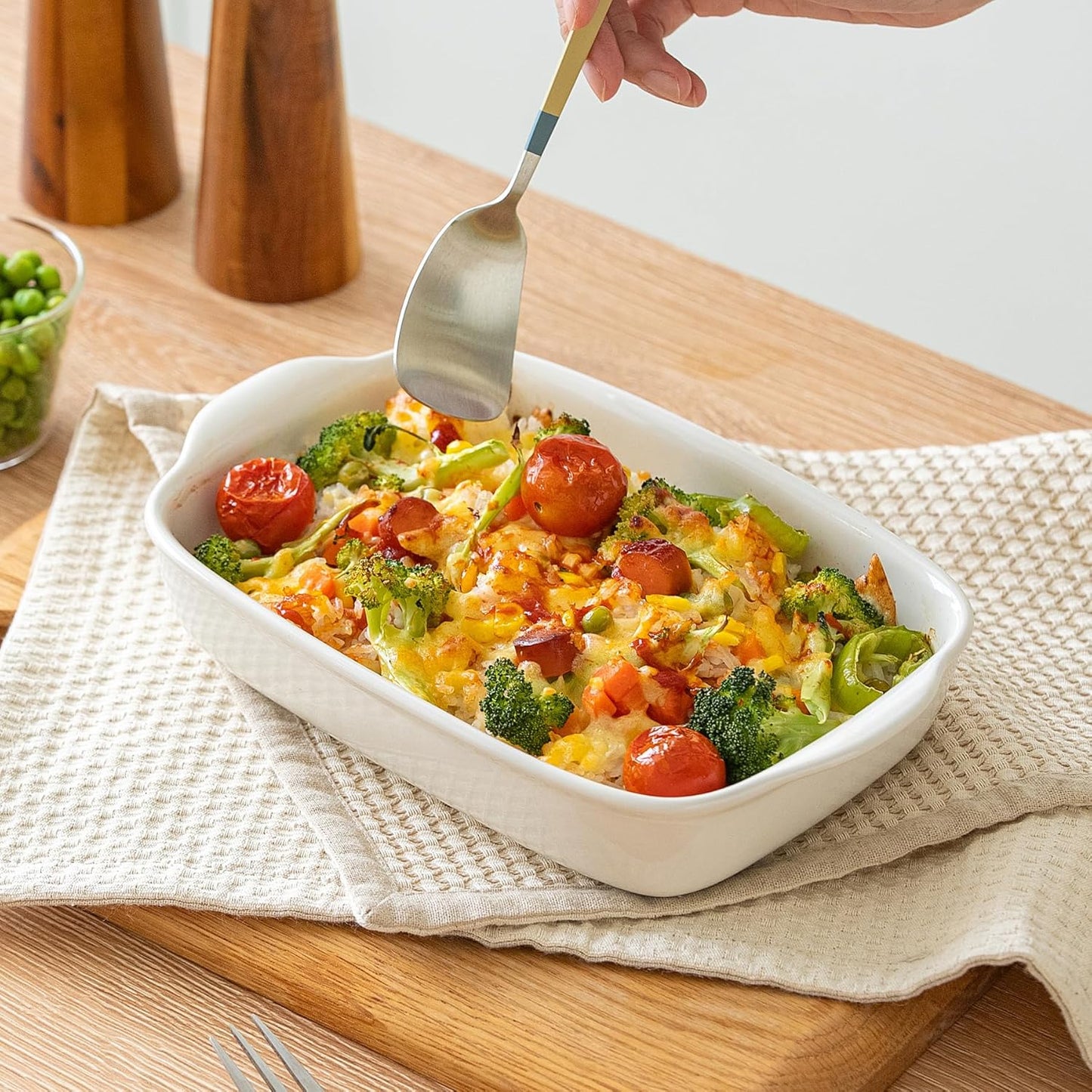 Skiennix 3-Pack Ceramic Baking Dishes Set - Heavy-Duty Oven-Safe Stoneware | Deep Rectangular Casserole Pans (13.8''/12''/9.6'' Pure Off-White)