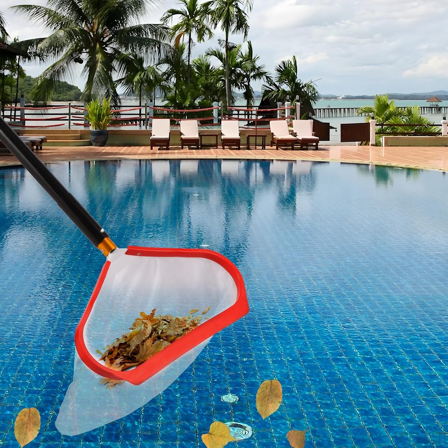 Skiennix Pool Skimmer Net - Heavy Duty Aluminum Frame for Efficient Leaf & Debris Removal | Professional Cleaning Tool