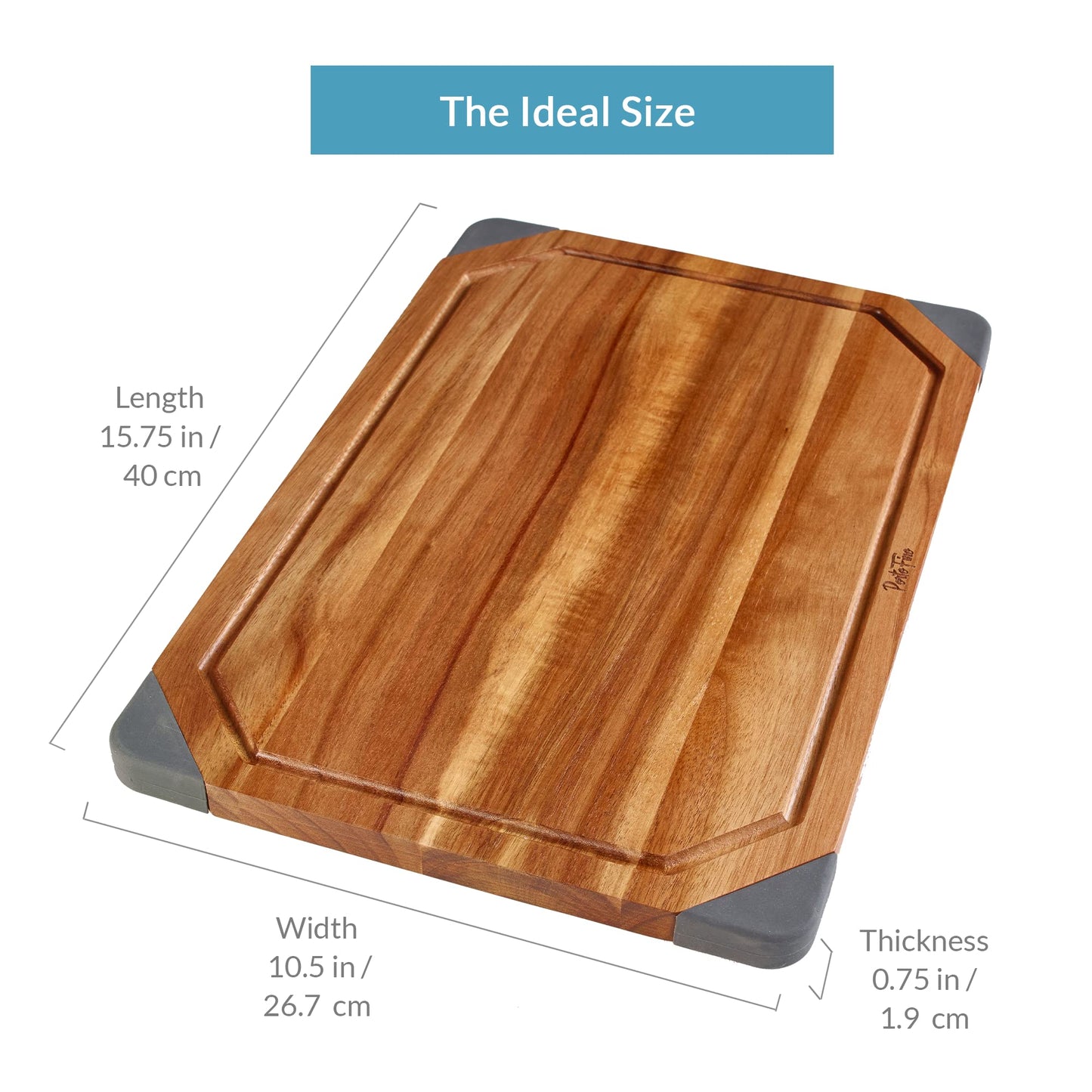 PortoFino Acacia Wood Cutting Board, 2-in-1 Reversible Cutting Board, Charcuterie Board, Premium Wood Serving Board, Built-In Juice Grooves, Non-slip Silicone Corners, Kitchen Gifts